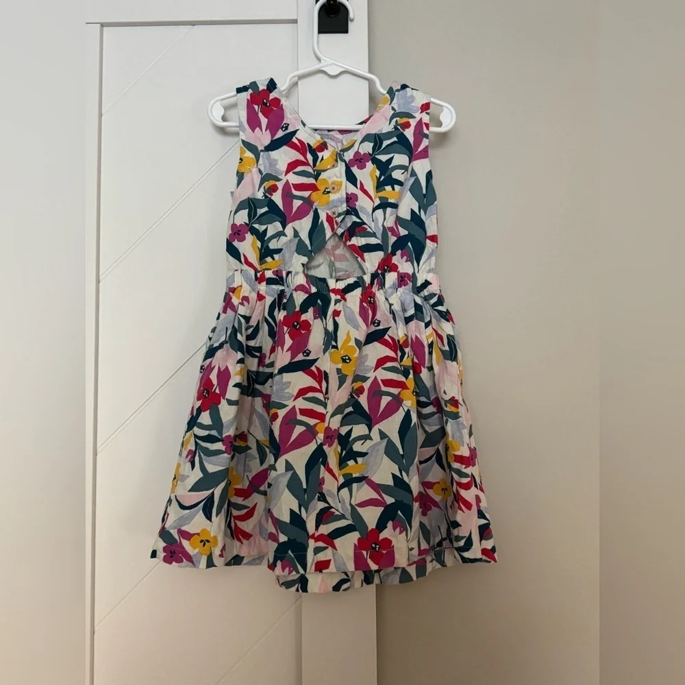 Carter's Toddler Girls Floral Linen Dress Keyhole Button Back Size 5T
